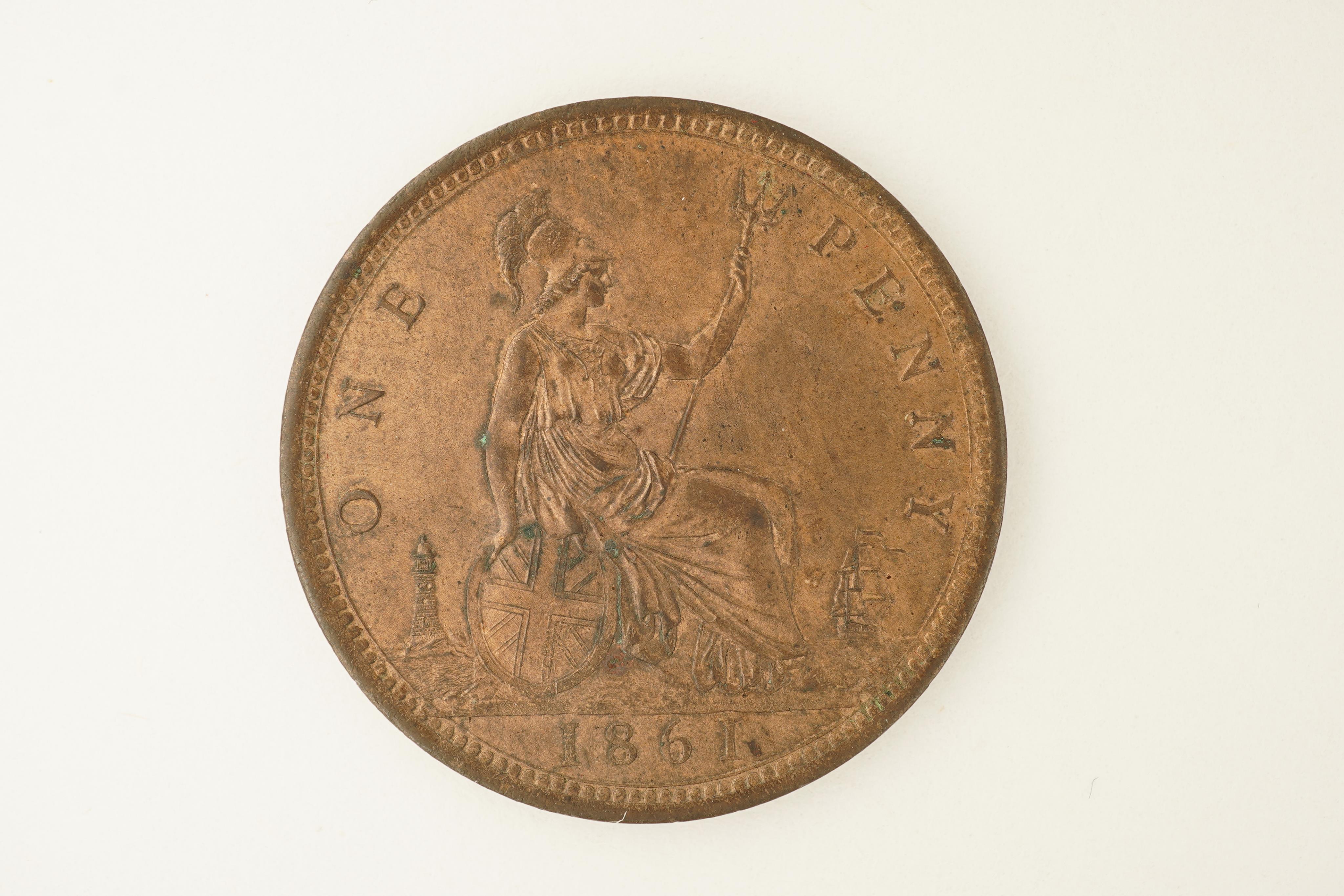 British coins, Victoria, bronze penny, 1861, Fr. 28, Gouby dies H/g, patches of verdigris to Rev., about EF, lightly toned, some lustre, scarce in this grade